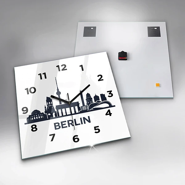 Wanduhr quadratisch mit motiv Illustration der Stadt Berlin
