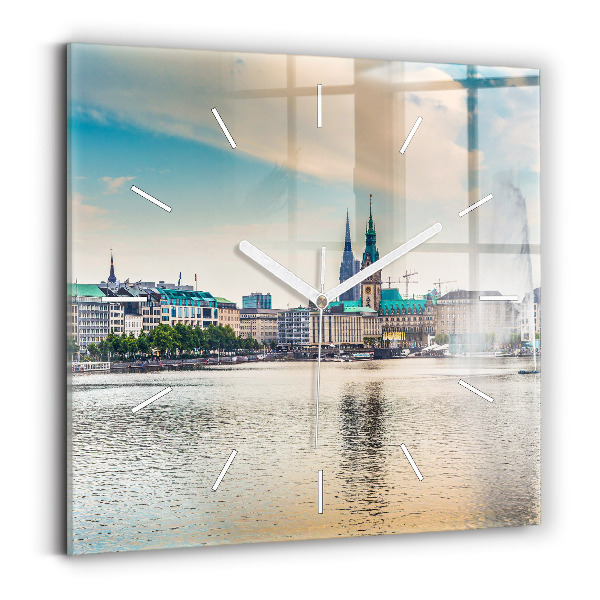 Wanduhr quadratisch mit motiv Binnenalster in Hamburg