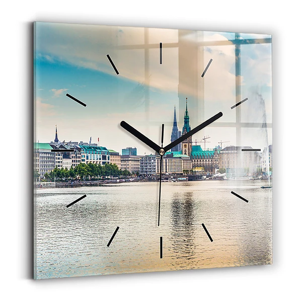 Wanduhr quadratisch mit motiv Binnenalster in Hamburg