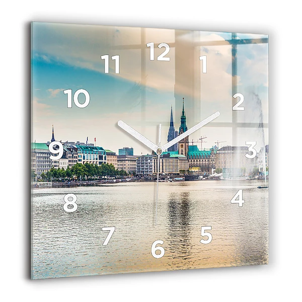 Wanduhr quadratisch mit motiv Binnenalster in Hamburg