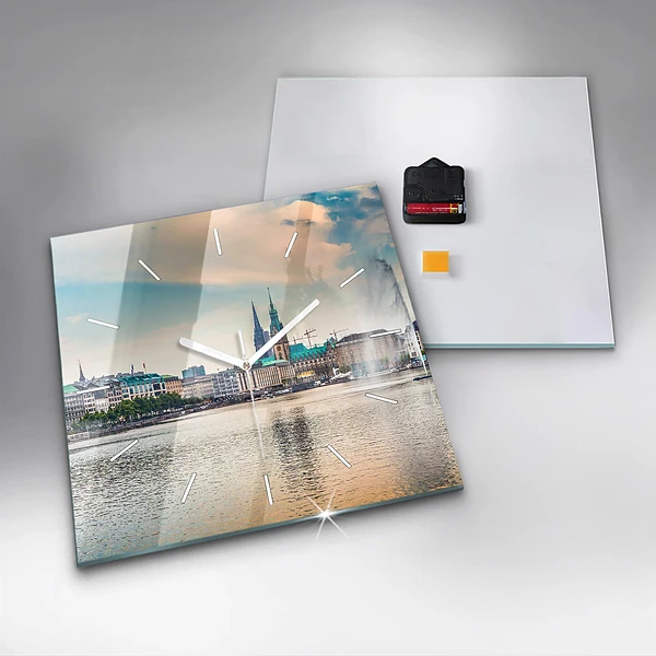 Wanduhr quadratisch mit motiv Binnenalster in Hamburg