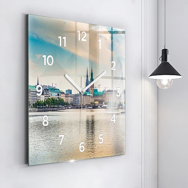 Wanduhr quadratisch mit motiv Binnenalster in Hamburg