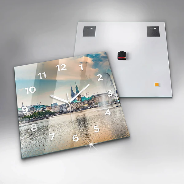 Wanduhr quadratisch mit motiv Binnenalster in Hamburg