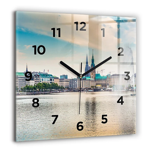 Wanduhr quadratisch mit motiv Binnenalster in Hamburg
