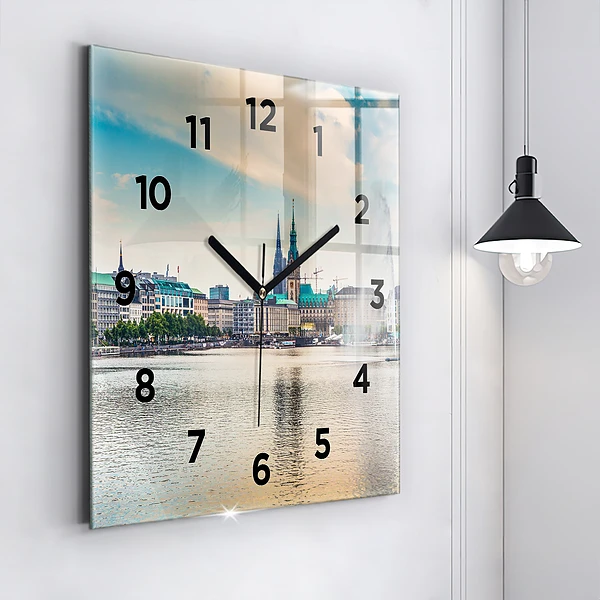 Wanduhr quadratisch mit motiv Binnenalster in Hamburg