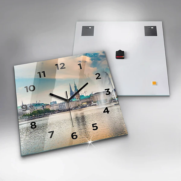 Wanduhr quadratisch mit motiv Binnenalster in Hamburg