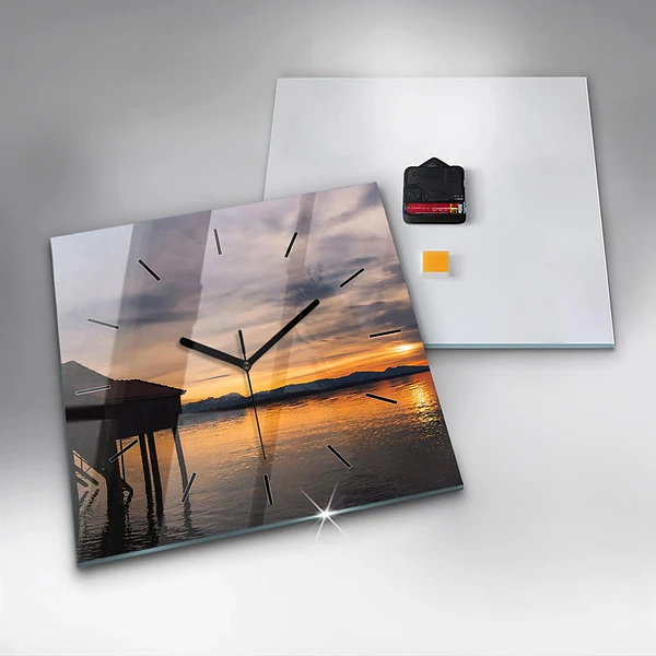 Wanduhr quadratisch mit motiv Sonnenuntergang über einem See