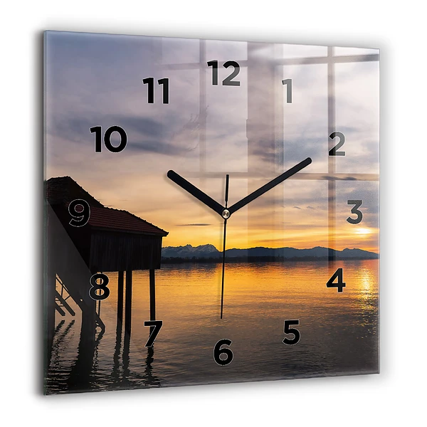 Wanduhr quadratisch mit motiv Sonnenuntergang über einem See