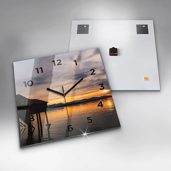 Wanduhr quadratisch mit motiv Sonnenuntergang über einem See