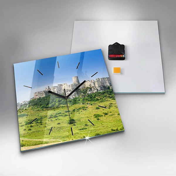 Wanduhr quadratisch mit motiv Zipser Burg in der Slowakei