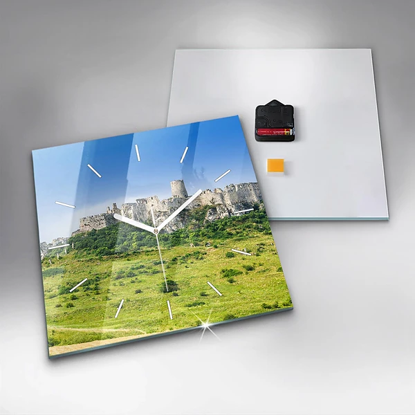 Wanduhr quadratisch mit motiv Zipser Burg in der Slowakei
