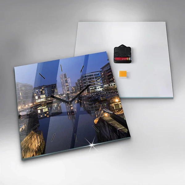 Wanduhr quadratisch mit motiv Beleuchtete Stadt bei Nacht