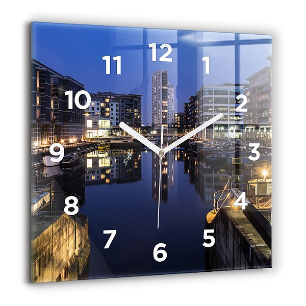Wanduhr quadratisch mit motiv Beleuchtete Stadt bei Nacht