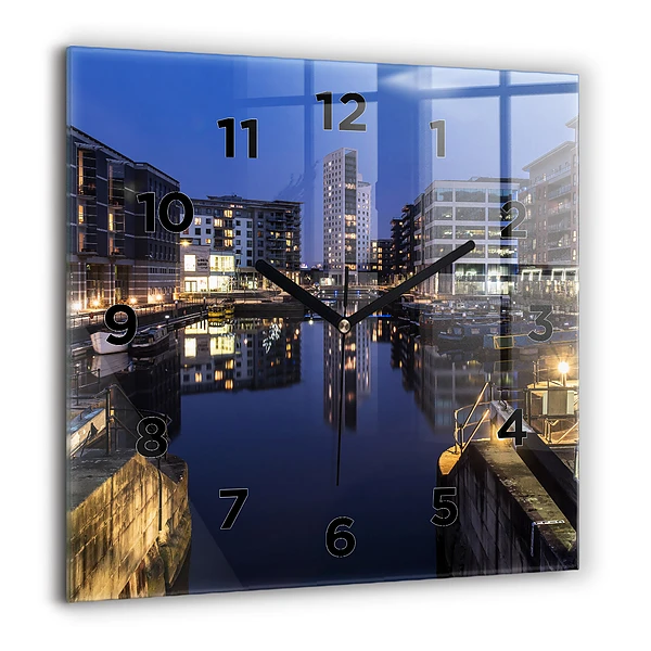 Wanduhr quadratisch mit motiv Beleuchtete Stadt bei Nacht