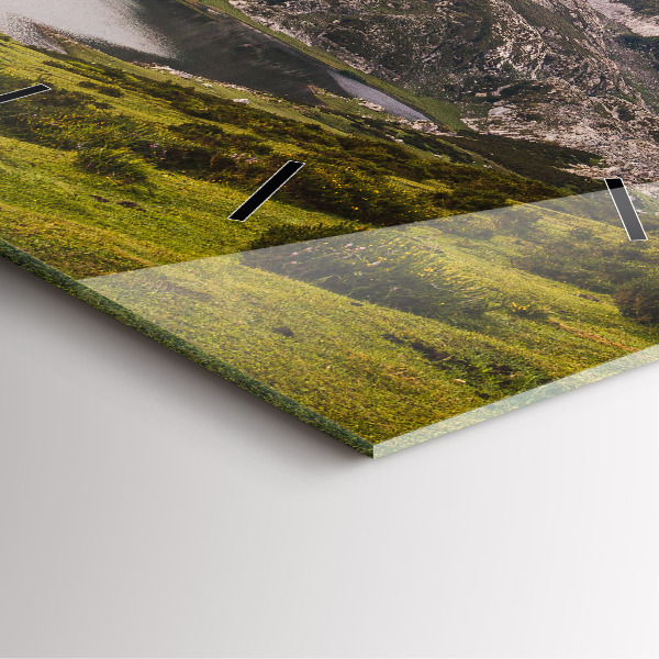 Wanduhr quadratisch mit motiv See und Berge in den Pyrenäen