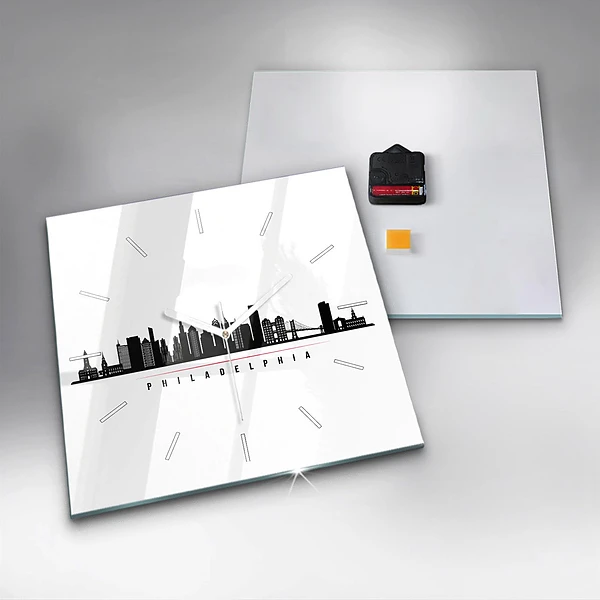 Wanduhr modern quadratisch Illustration Philadelphia