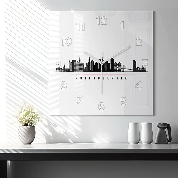 Wanduhr modern quadratisch Illustration Philadelphia