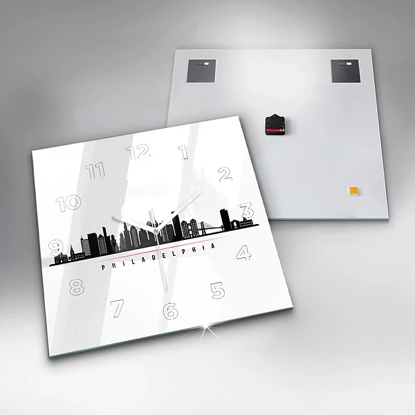 Wanduhr modern quadratisch Illustration Philadelphia