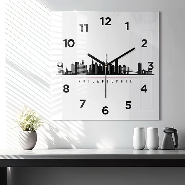 Wanduhr modern quadratisch Illustration Philadelphia