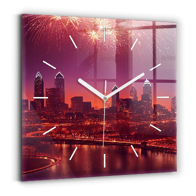 Wanduhr quadratisch Stadt bei Nacht in Philadelphia