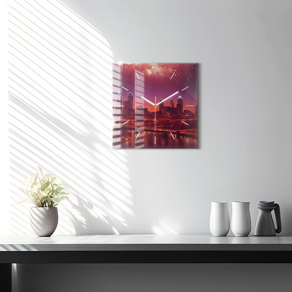 Wanduhr quadratisch Stadt bei Nacht in Philadelphia