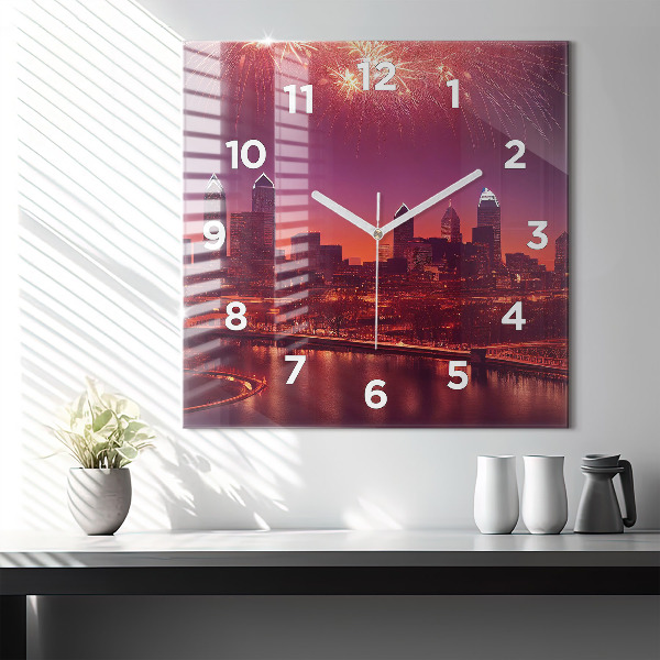 Wanduhr quadratisch Stadt bei Nacht in Philadelphia