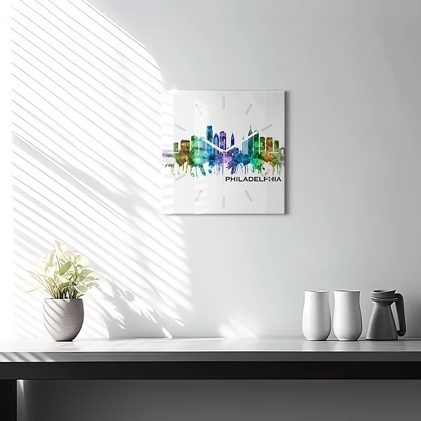 Wanduhr quadratisch mit motiv Bunte Philadelphia