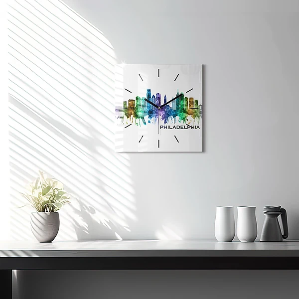 Wanduhr quadratisch mit motiv Bunte Philadelphia