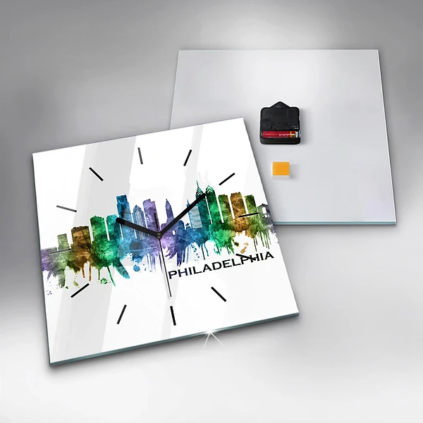 Wanduhr quadratisch mit motiv Bunte Philadelphia