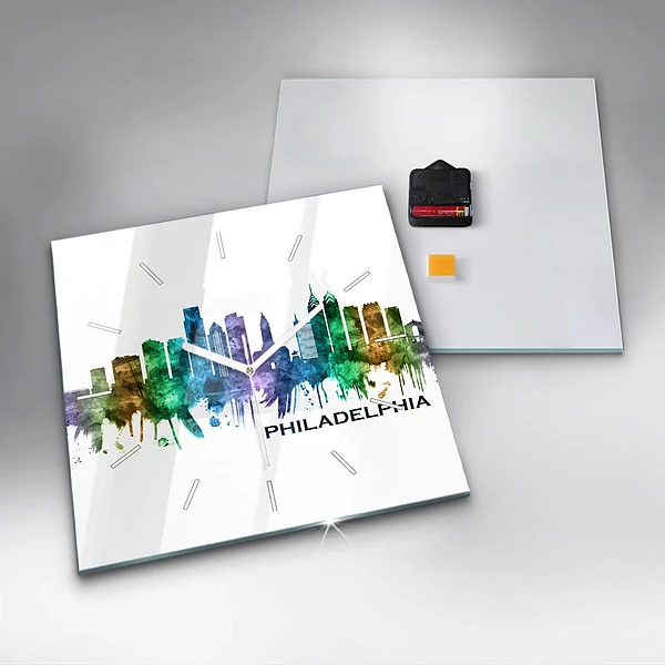 Wanduhr quadratisch mit motiv Bunte Philadelphia