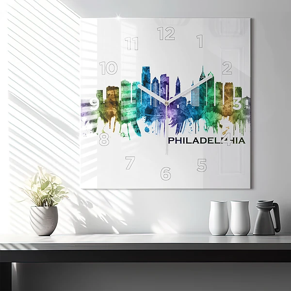 Wanduhr quadratisch mit motiv Bunte Philadelphia