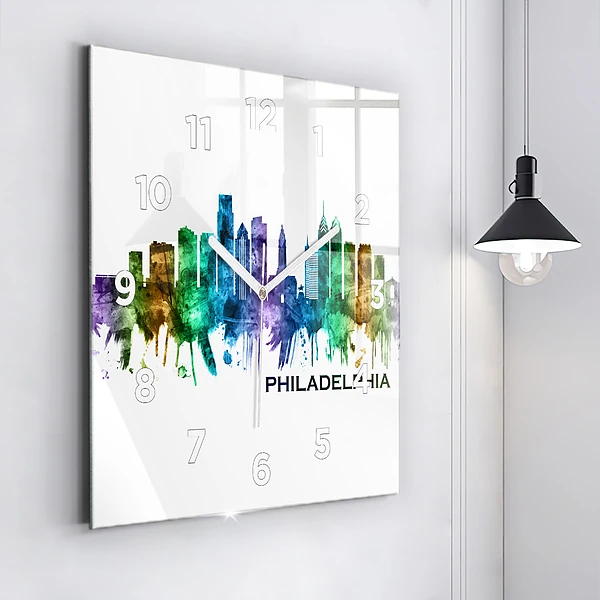 Wanduhr quadratisch mit motiv Bunte Philadelphia