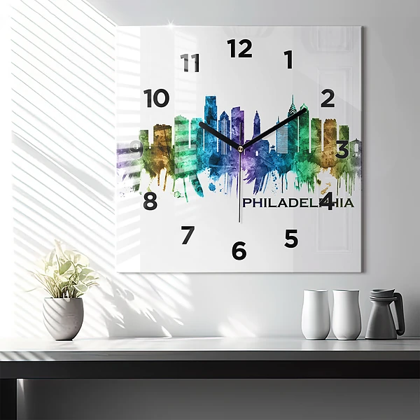 Wanduhr quadratisch mit motiv Bunte Philadelphia