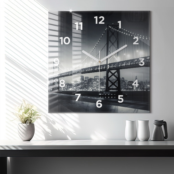 Wanduhr quadratisch mit motiv Brücke bei Nacht in San Francisco