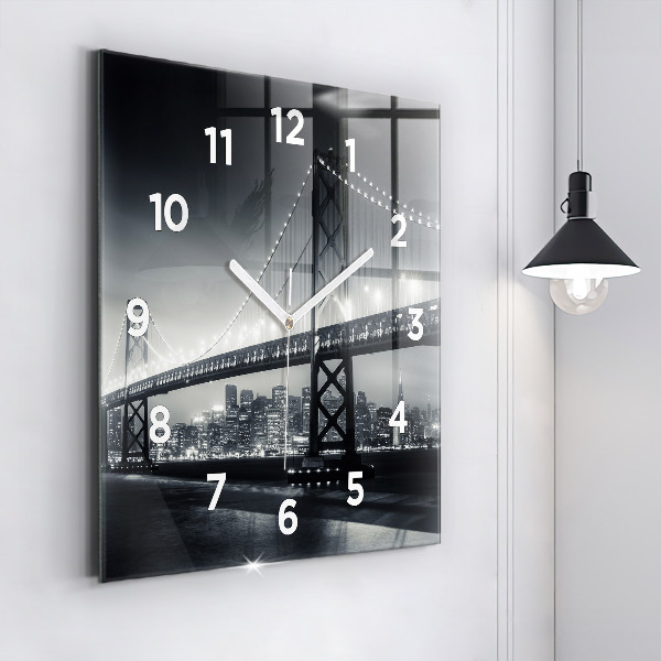 Wanduhr quadratisch mit motiv Brücke bei Nacht in San Francisco