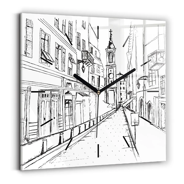 Wanduhr quadratisch Stadtzeichnung Provence