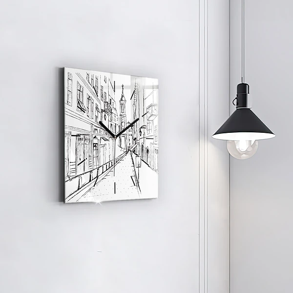 Wanduhr quadratisch Stadtzeichnung Provence