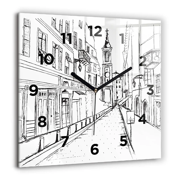 Wanduhr quadratisch Stadtzeichnung Provence