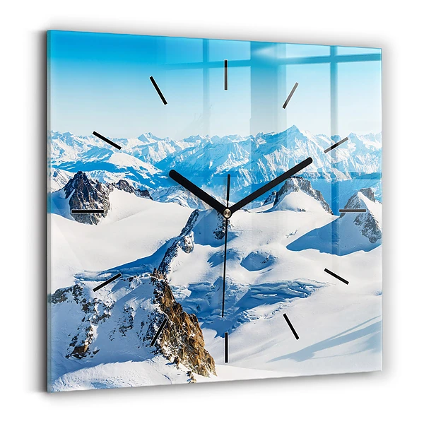Wanduhr quadratisch Skifahrer in den Alpen