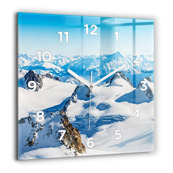 Wanduhr quadratisch Skifahrer in den Alpen