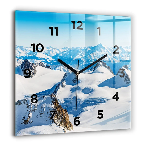 Wanduhr quadratisch Skifahrer in den Alpen