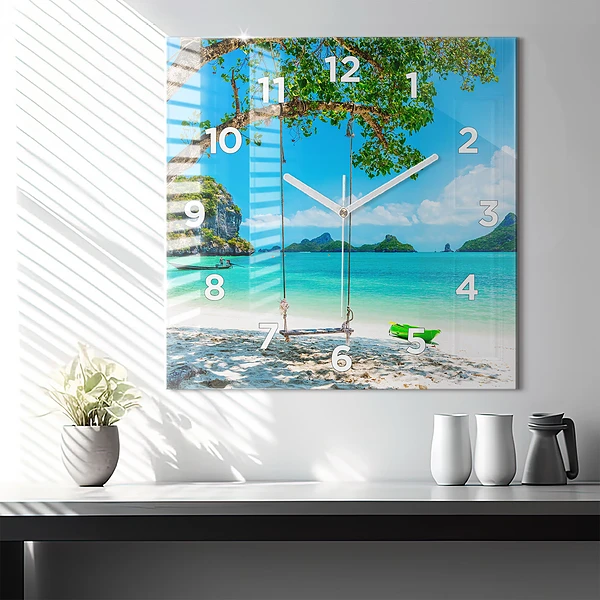 Wanduhr quadratisch Sonnige Insel Thailand