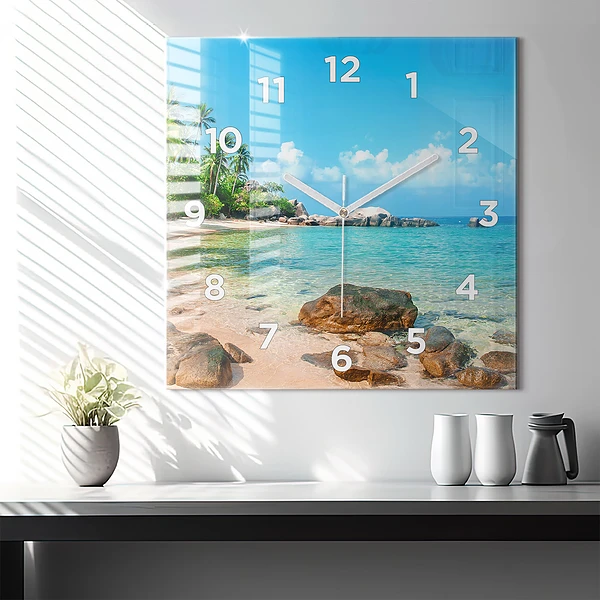 Wanduhr quadratisch Schöner Strand in Thailand
