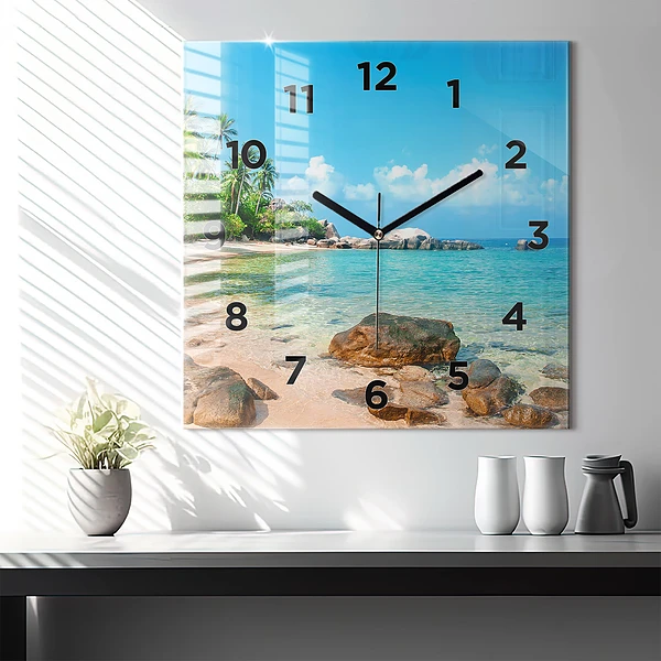 Wanduhr quadratisch Schöner Strand in Thailand