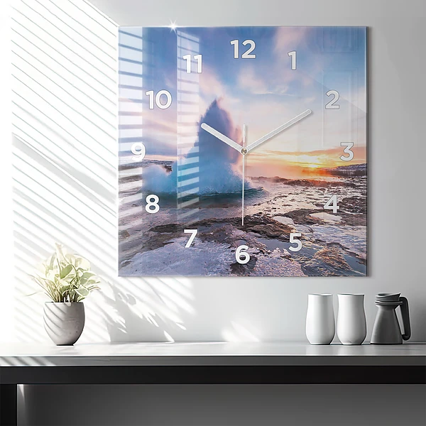 Wanduhr quadratisch mit motiv Geysir auf der Insel Island