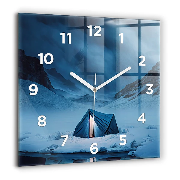 Wanduhr quadratisch mit motiv Zelt in den Bergen von Island