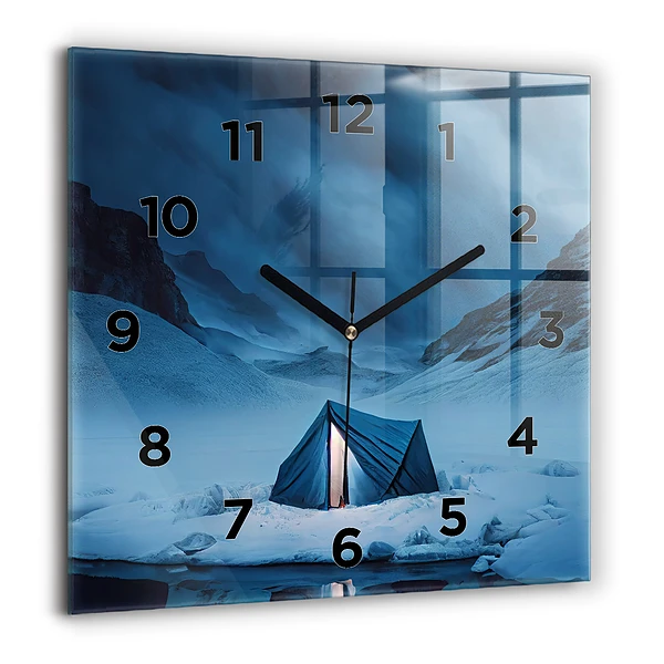 Wanduhr quadratisch mit motiv Zelt in den Bergen von Island