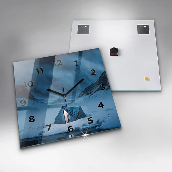 Wanduhr quadratisch mit motiv Zelt in den Bergen von Island