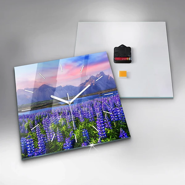 Wanduhr quadratisch Bergblick Island
