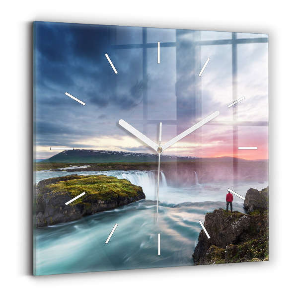Wanduhr quadratisch mit motiv Landschaft mit Wasserfall